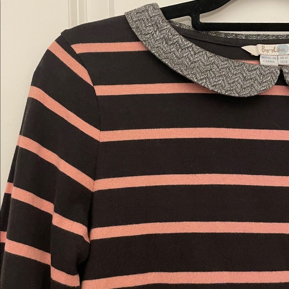 Boden Women’s Longsleeve Brown/Pink Stripe Peter Pan Collar Knit Top 8 EUC - Picture 3 of 10